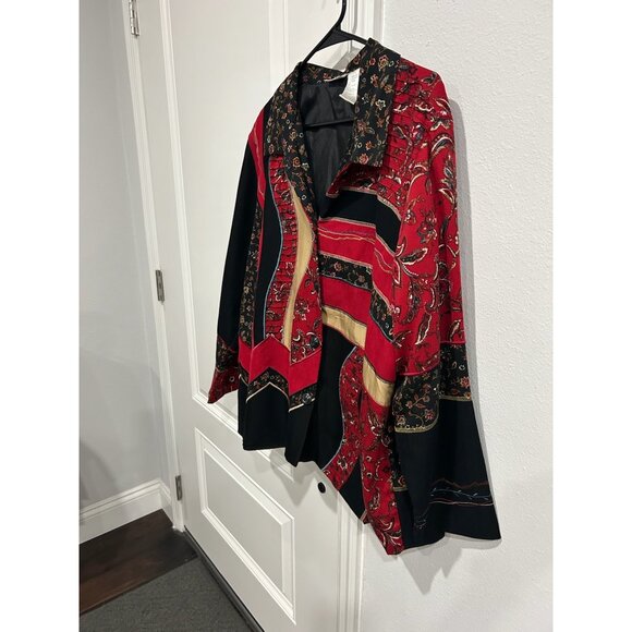 Vintage Koret Floral Patchwork Shirt Red Black Sz 18W Button Up Bohemian Artsy - Picture 3 of 11